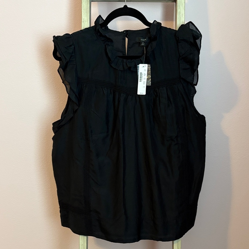 J. Crew Black Ruffled Sleeveless Blouse